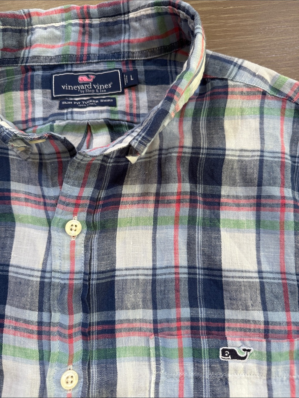 Vineyard Vines Plaid Linen Slim Fit Tucker Button-Down Shirt L